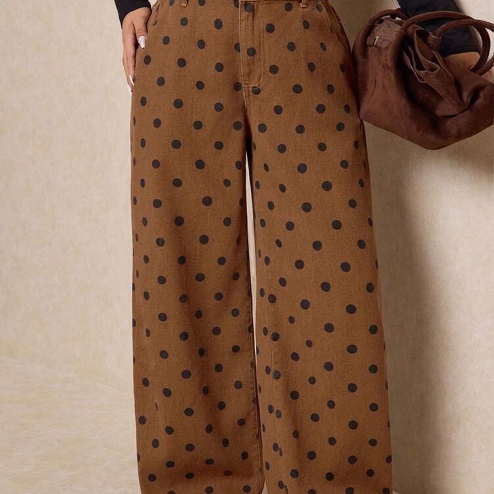 Wide Leg Polka Dot Pants in Brown
